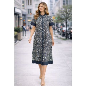 Tuckernuck Embroidered Floral Denim Maxi Dress Blue White Cotton Size M Pockets